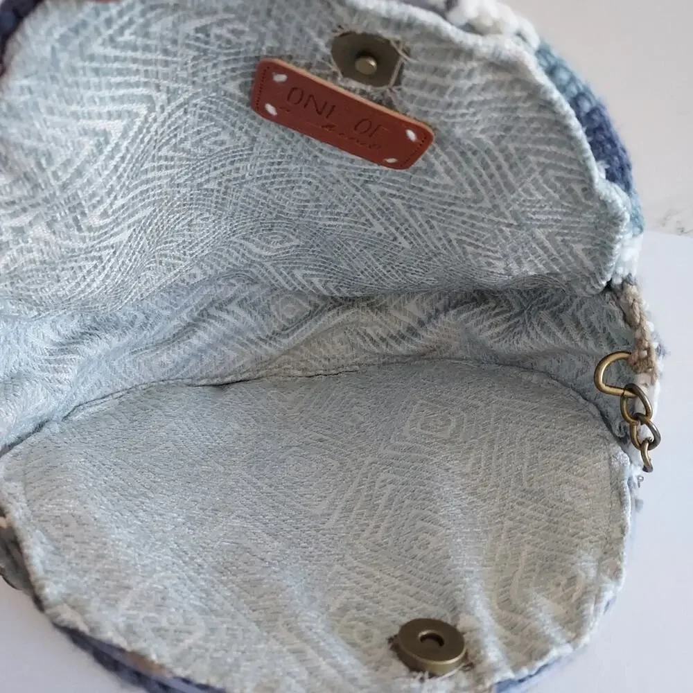 Round Boho Woven Knit Handcrafted One of a Kind Shoulder Clutch Handbag Purse